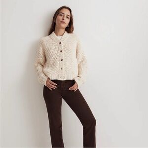 New! Madewell Bomber Cardigan Sweater in Antique White NM623